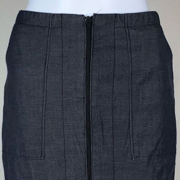 Halogen Stretch Denim Full Zip Front Plaque Pocket Skirt - Picture 2 of 14
